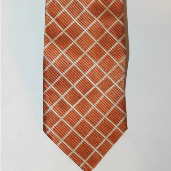 Classic Enrico Carlucci Men Neck Tie Orange Checkered Diamond Italy 100% Silk - Picture 7 of 12